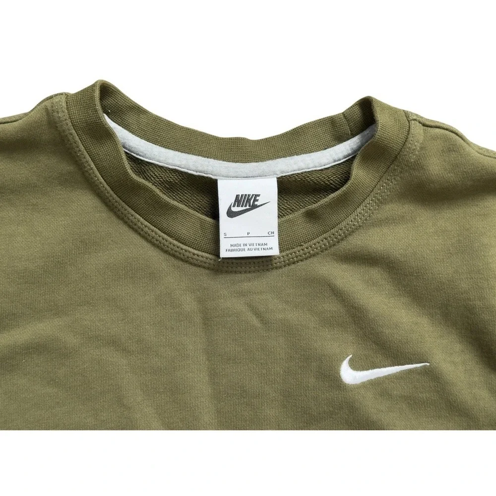 Nike Sportswear Club Fleece Crewneck Sweatshirt Mens Olive Green Swoosh Size S